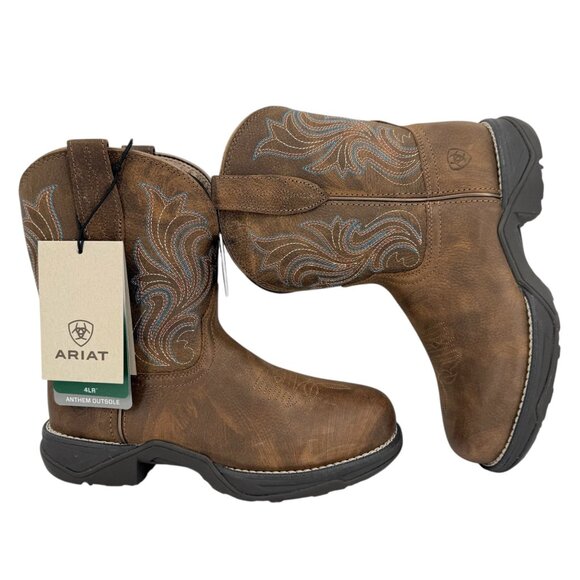 NWOB Ariat Women's Brown Leather Western Shortie Boots US 7B Oil/Slip Resistant - Picture 7 of 12